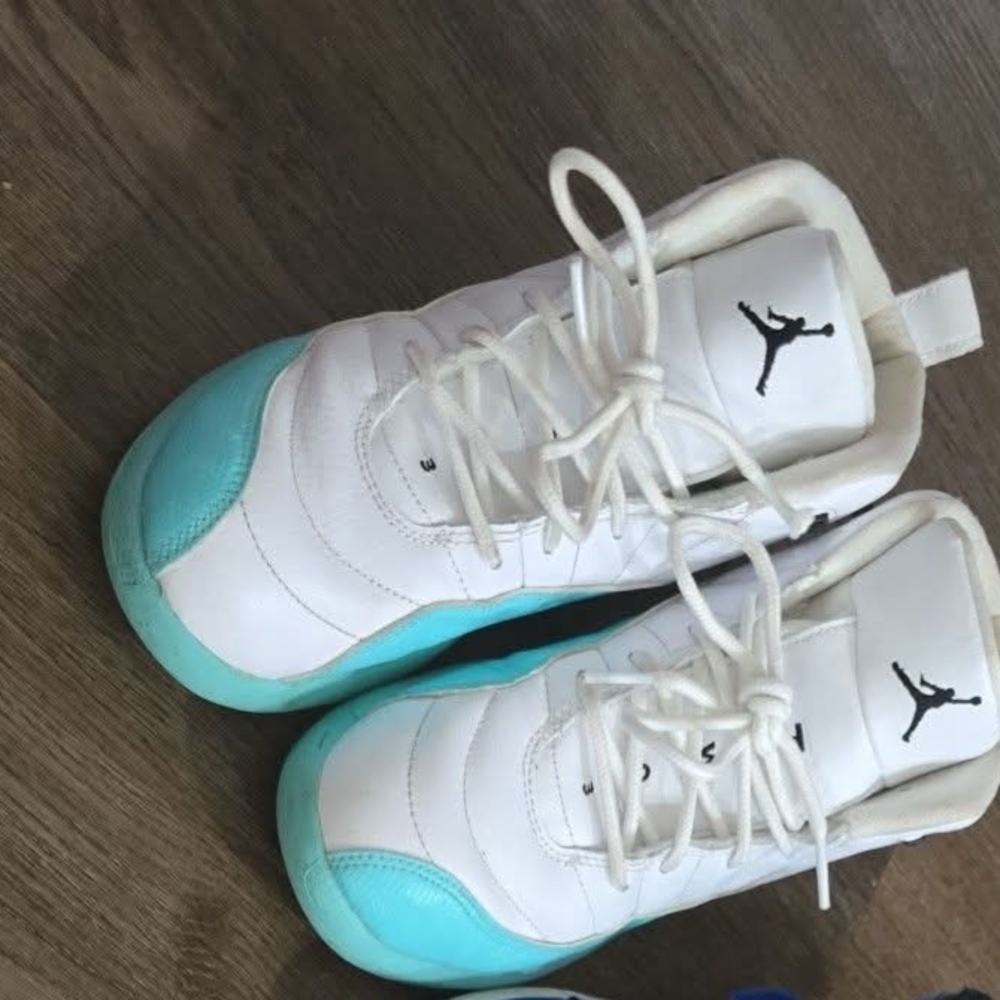 Jordan Kids White and Teal  Basketball Sneakers